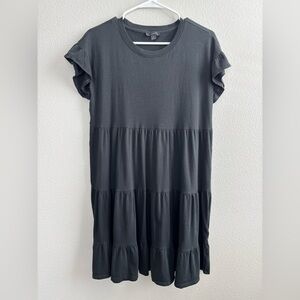 J. Crew Black Ruffle Sleeve Tiered Dress